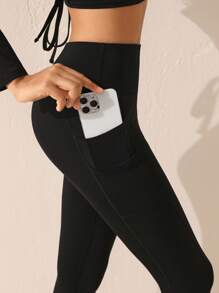 SHEIN Sports Women's Backless Hollow Out Lace-up Yoga Set - Black - View 5