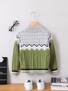 SHEIN Boys' Colorblock Geometric Pattern Button-front Cardigan