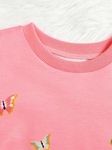 SHEIN 小女孩定位花卉可愛蝴蝶運動衫 - 粉色 - 查看 4