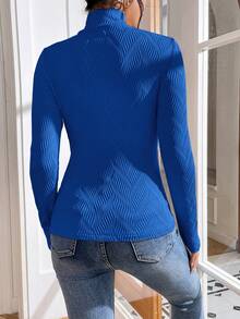 SHEIN Essnce 女式立領長袖t恤 - 藍色 - 查看 2