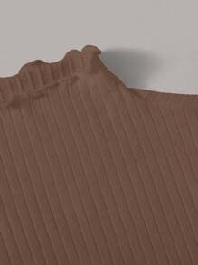 SHEIN EZwear 針織羅紋大尺碼女款 T 卹 - 咖啡棕 - 查看 3