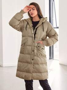 RueChic Women'S Hooded Drawstring Padded Jacket - Apricot - View 3