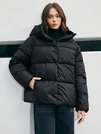 Anewsta 纯色连帽夹棉大衣