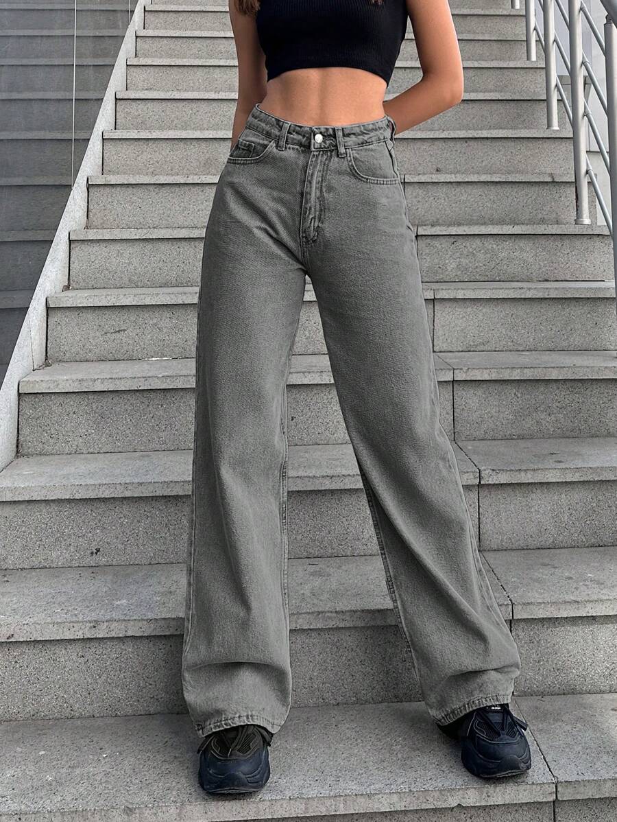 EURMUSE Women's Straight Leg Jeans - Grey - View 1