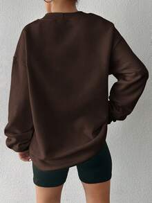 RueChic Màu thuần Viền bất đối xứng Thả vai Của phụ nữ Áo nỉ - Màu nâu Sô-cô-la - Xem 2