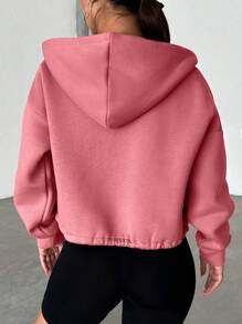 SHEIN Cottnline Women's Hoodie With Drop Shoulder, Drawstring Hem, Front Zipper Closure - Pink - View 2
