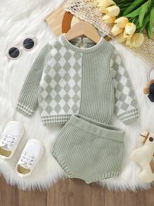 Green Casual Fashionable Sweater Two-piece Set For Boys And Girls - Green - View 1