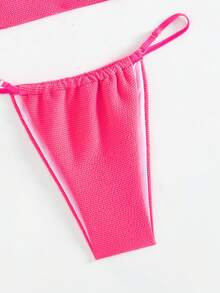 Của phụ nữ Màu thuần Hoa hồng Màu hồng Halter Neck Bộ Bikini Với Textured Chất vải Chi tiết , Cho mùa hè , bờ biển , Bơi lội - Màu Hồng Tươi - Xem 4