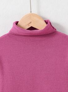 SHEIN Girls High Neck Pullover Knitted Sweater - Hot Pink - View 5