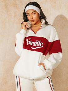 VARSITIE 競技網球基本大腿高襪套裝配運動衫 - 紅白色 - 查看 1