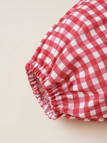 SHEIN Baby Girls' Plaid Lantern Sleeves Bodysuit - Multicolor - View 5