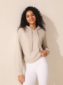 Lifespree 純色抽繩連帽運動衛衣 - 杏色 - 查看 4