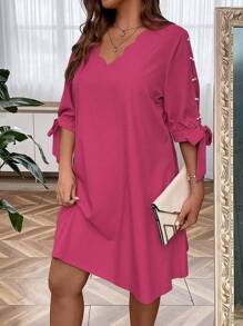 Plus Size Ladies' Shell Edge Bell Sleeve Dress
