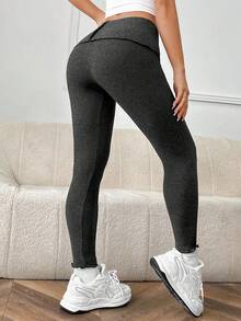 SHEIN EZwear 女裝毛絨針織長褲高腰褲 - 黑色 - 查看 2