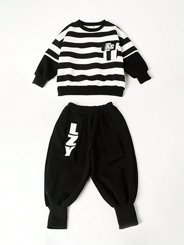 Toddler Boys' Casual Thick Striped Sweatshirt Set