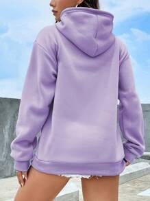 INAWLY Kangaroo Pocket Drop Shoulder Drawstring Thermal Lined Hoodie,Long Sleeve Tops - Violet Purple - View 2