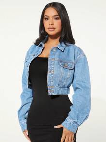 SHEIN SXY Chaqueta De Mezclilla Para Mujer Con Botones Frontales Y Bolsillos Con Solapa - Lavado ligero - Ver 4