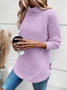 SHEIN Essnce 高領縫肩袖毛衣 - 紫色 - 查看 6