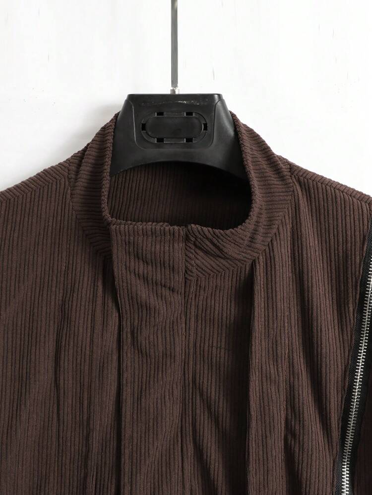 Men's Loose Corduroy Jacket With Multiple Zippers
