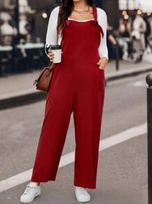 SHEIN LUNE Women's Plus Size Suspender Jumpsuit - Burgundy - View 4