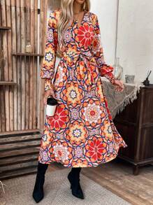 SHEIN Clasi Women's Floral Print Belted Dress - Multicolor - View 4