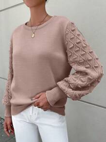 EURMUSE Solid Bishop Sleeve Sweater - Dusty Pink - View 4