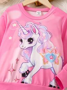 SHEIN 幼兒女童可愛的獨角獸聖誕長袖汗衫,適用於秋冬季節 - 彩色 - 查看 4