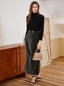 SHEIN Clasi Chenille Chân Váy xếp ly - màu đen - Xem 5