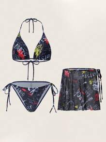 Swim EVENT 3 cái/bộ Ngẫu nhiên In Bikini Với Knotted Bên Cà vạt - Nhiều màu - Xem 2