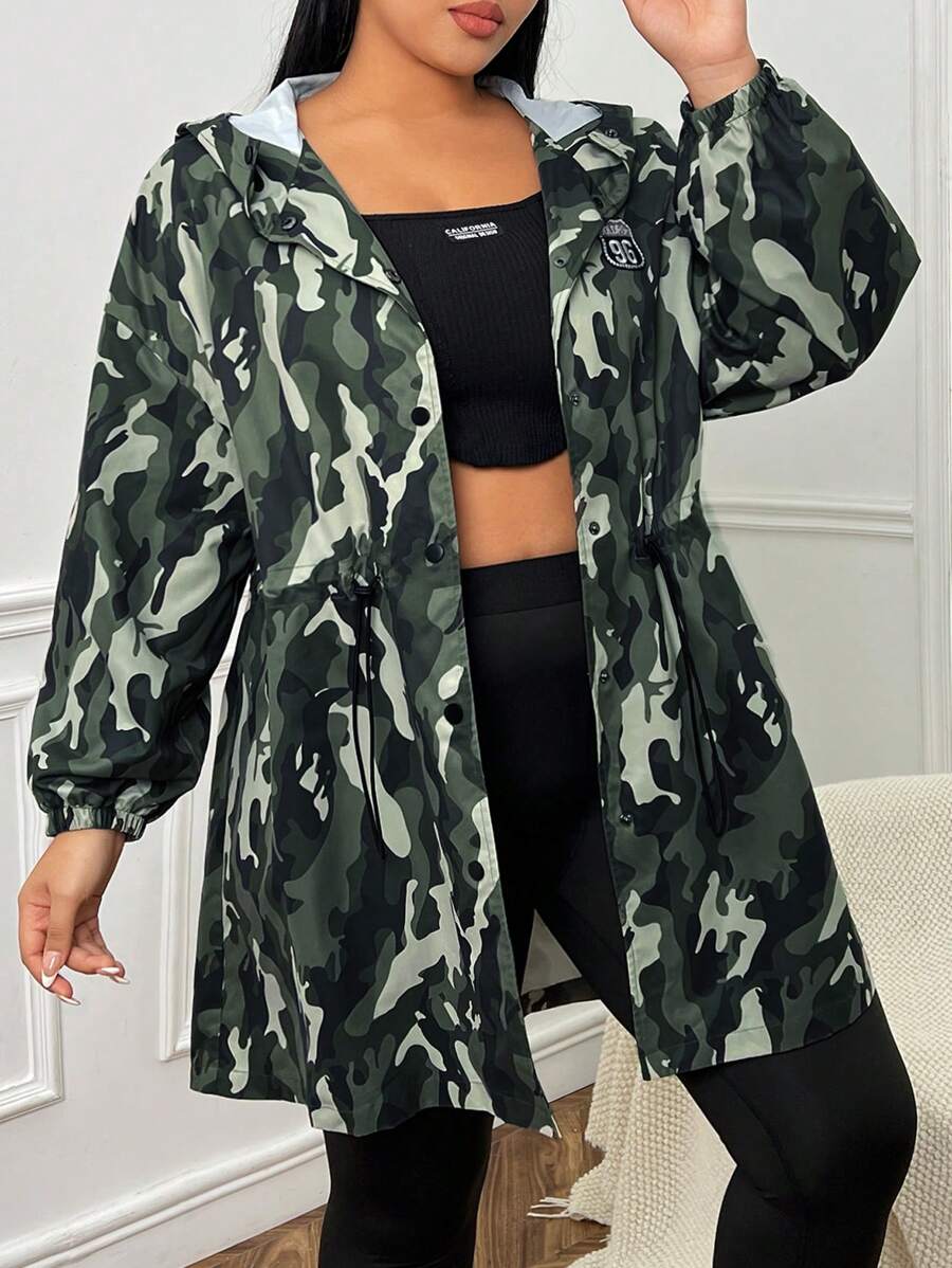 SHEIN EZwear Kích thước lớn Của phụ nữ Màu Khaki Ngụy trang Lỏng lẻo áo có mũ Áo khoác - Nhiều màu - Xem 1