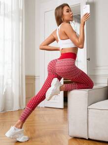 Easithlete Của phụ nữ Liền mạch Đào Mông Quần Xà cạp thể thao Với Giáng sinh Mô hình - Đỏ - Xem 4