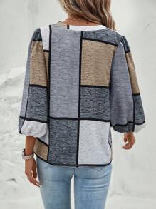 EMERY ROSE Của phụ nữ Màu sắc Chặn Kẻ sọc In Tay áo lồng đèn Áo sơ mi - Lạc đà - Xem 2