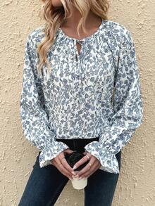 SHEIN LUNE Của phụ nữ In hoa Tie Trước Giải trí Áo sơ mi - Nhiều màu - Xem 4