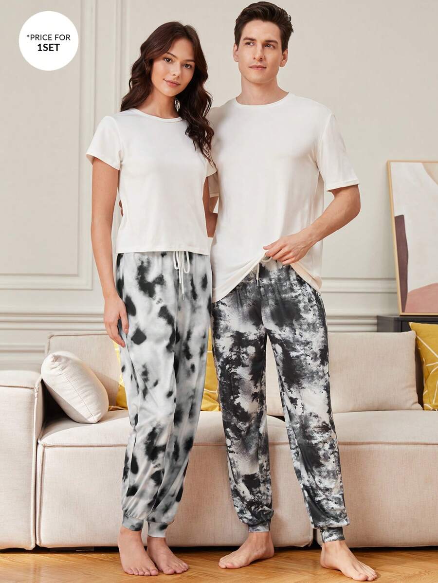 男士一件式染色家居服,腰部束口設計,連褲裝 - 彩色 - 查看 1