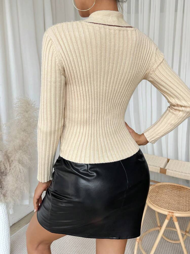 Women's Slim Fit Ribbed Sweater With Textured Stripes Knit Pullover Fall Winter Sweater
