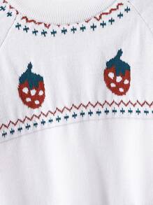 SHEIN Toddler Girls' Strawberry Pattern Raglan Sleeve Sweater - Apricot - View 3
