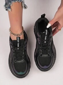 Women's Outdoor Casual Chunky Sneakers With Thick Sole, Chunky Shoes Style, Black