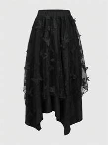 ROMWE Fairycore Butterfly Embroidered Multi-layer Skirt - Black - View 1
