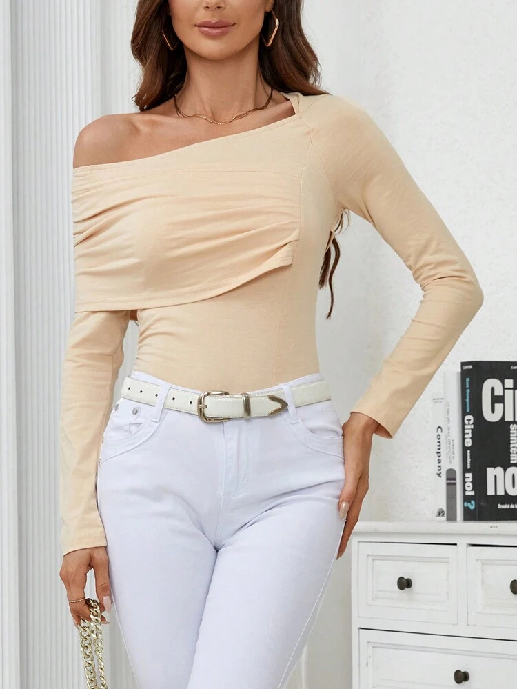 Women's Solid Color Off Shoulder T-shirt