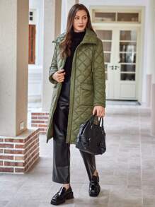 Anewsta Women'S Quilted Mid-Length Padded Coat - Army Green - View 1