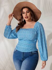 SHEIN VCAY 女士大尺碼方領襯衫 - 淺藍色 - 查看 1