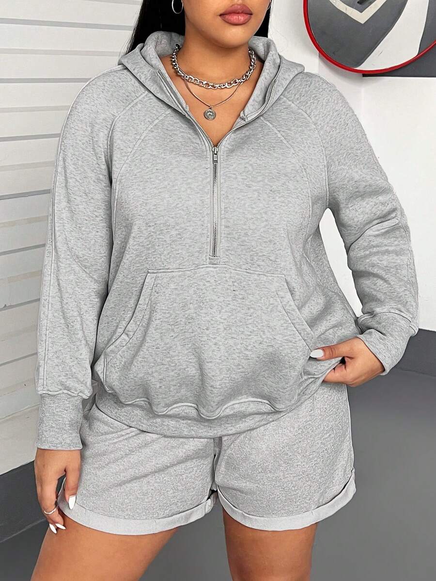 Flirla Áo nỉ tay raglan cỡ lớn - Xám - Xem 1