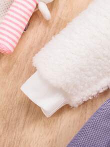 SHEIN 嬰兒女孩可愛兔子圖案抱毛拼接灰垂絨兩件式運動連帽洋裝 - 藍白色 - 查看 5