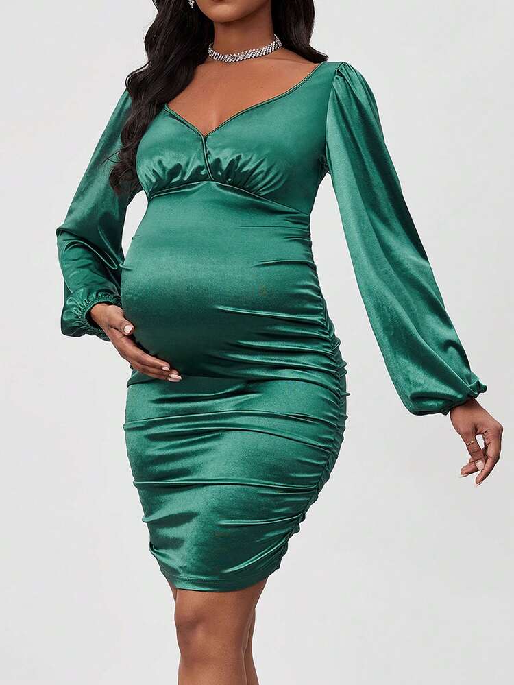 Maternity Wrought Cloth Lantern Sleeve Hip-covering Dress