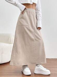 SHEIN Essnce 燈芯絨褶邊長裙