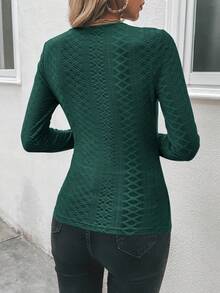 SHEIN Clasi 女士鈕扣細節交叉剪裁刺繡t恤 - 墨綠色 - 查看 2