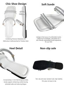 女款方頭平底涼鞋,輕便的帶子和鑽石裝飾,適合女性穿着的休閒舒適加大碼平底涼鞋