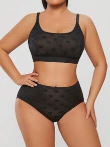 Plus Size Women's Polka Dot Sheer Mesh Bodycon Set