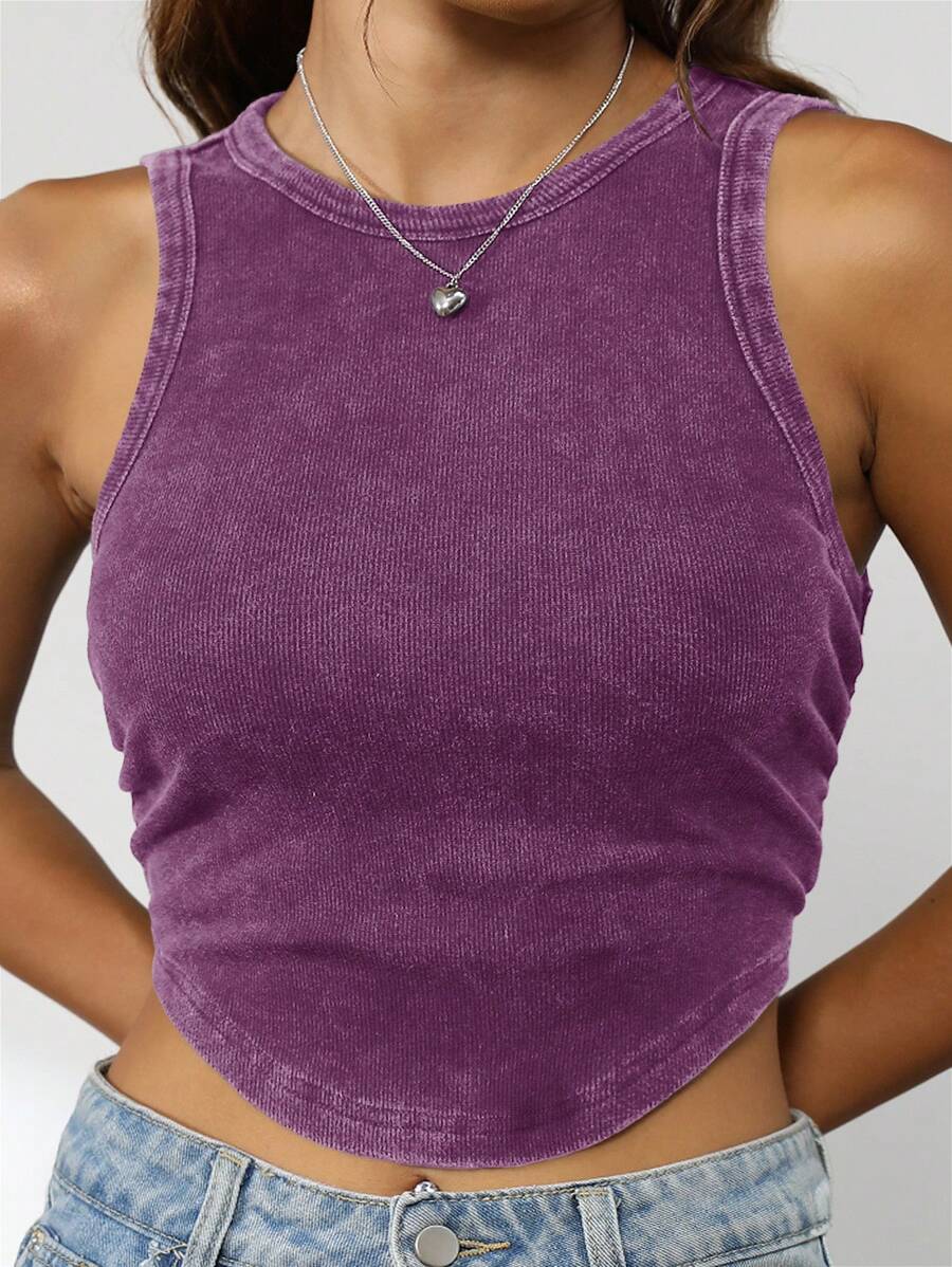 Muchica Knitted Slim Fit Tank Top - Purple - View 1