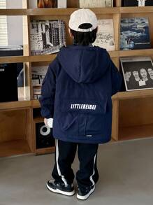 Tween Boy Casual Warm Padded Coat For Autumn And Winter - Navy Blue - View 2